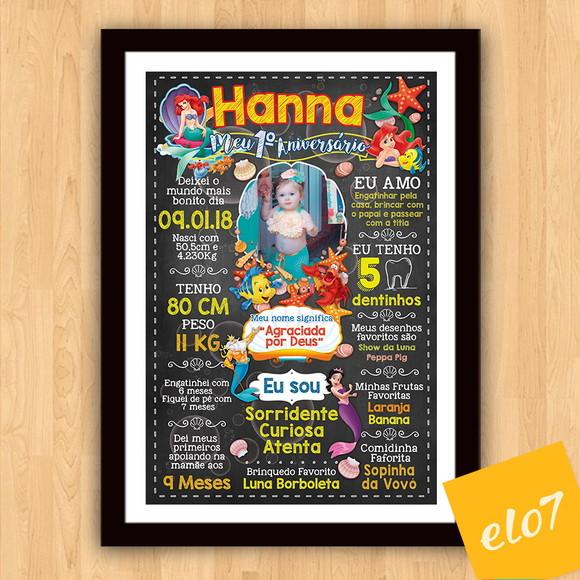Poster Chalkboard Aniversário A Pequena Sereia 30x42cm