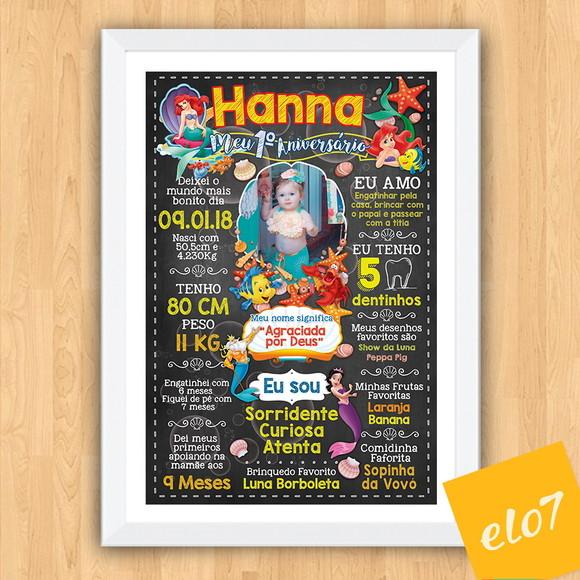 Poster Chalkboard Aniversário A Pequena Sereia 30x42cm