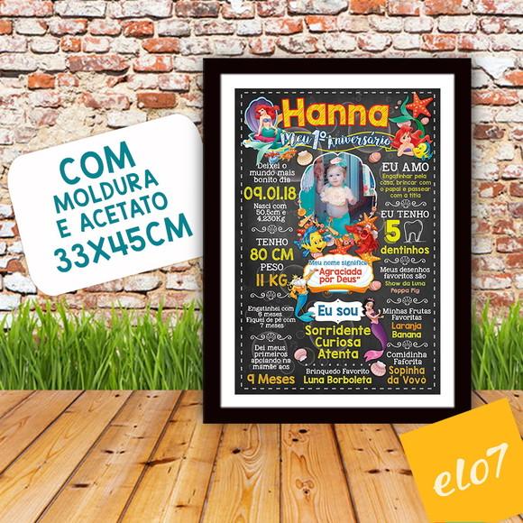 Poster Chalkboard Aniversário A Pequena Sereia 30x42cm