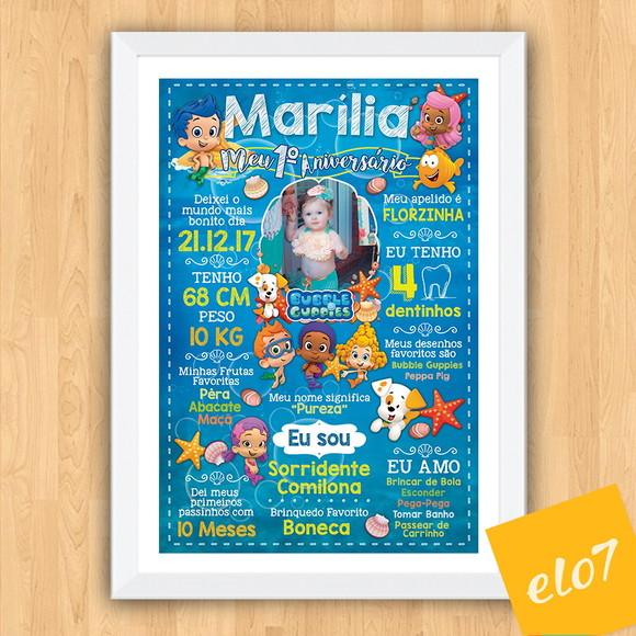 Poster Chalkboard Aniversário Bubble Guppies 30x42cm