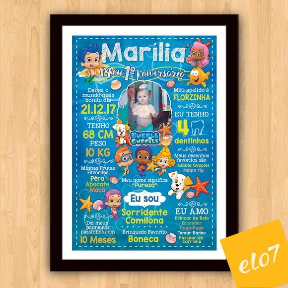 Poster Chalkboard Aniversário Bubble Guppies 30x42cm