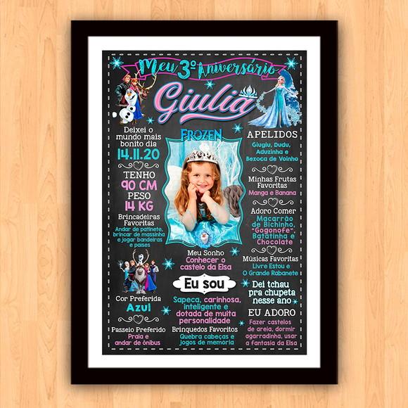Poster Chalkboard Aniversário Frozen 3 Anos 30x42cm
