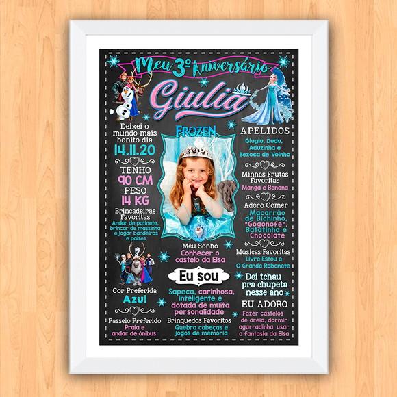 Poster Chalkboard Aniversário Frozen 3 Anos 30x42cm