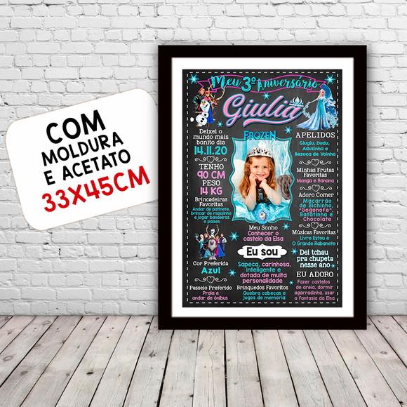 Poster Chalkboard Aniversário Frozen 3 Anos 30x42cm
