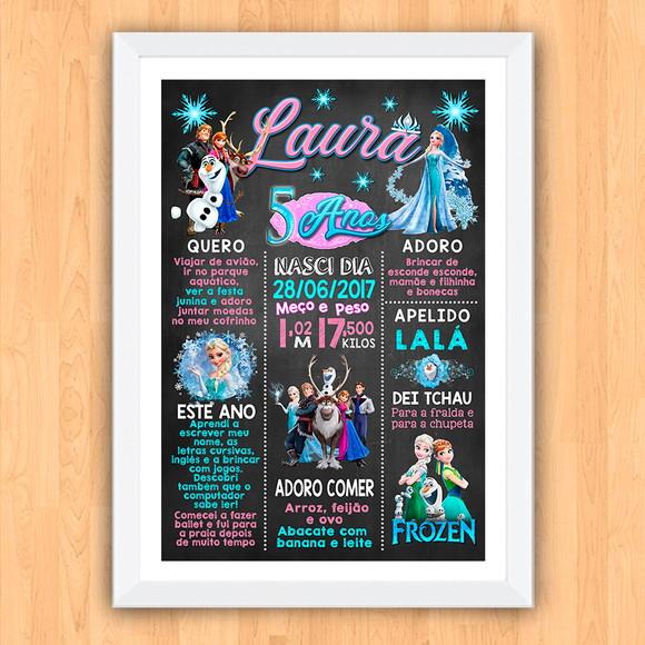 Poster Chalkboard Aniversário Frozen 5 Anos 30x42cm