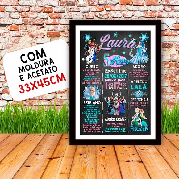 Poster Chalkboard Aniversário Frozen 5 Anos 30x42cm