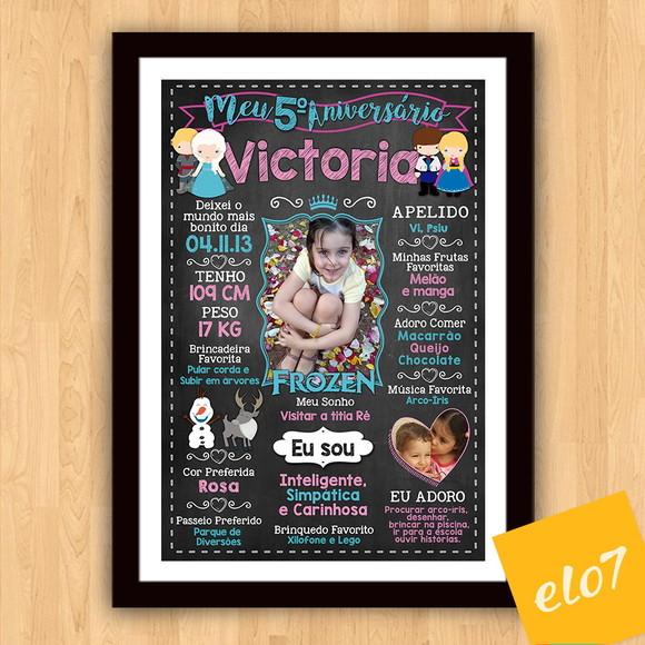 Poster Chalkboard Aniversário Frozen 5 Anos 30x42cm