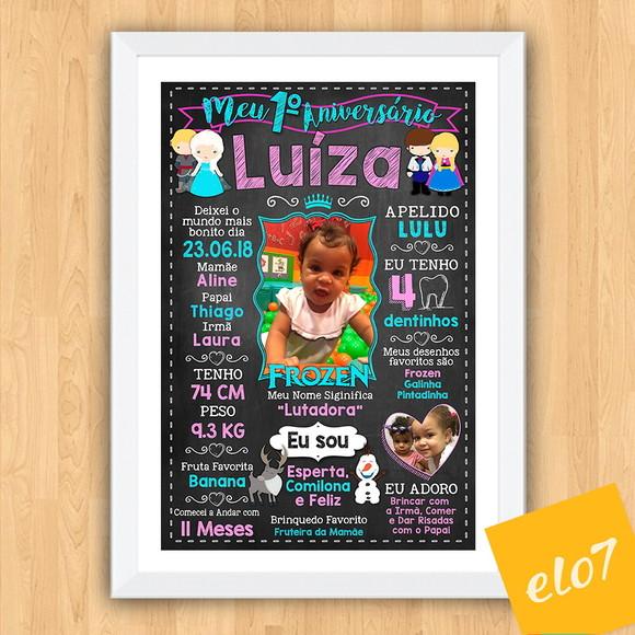 Poster Chalkboard Aniversário Frozen Com Foto 30x42cm