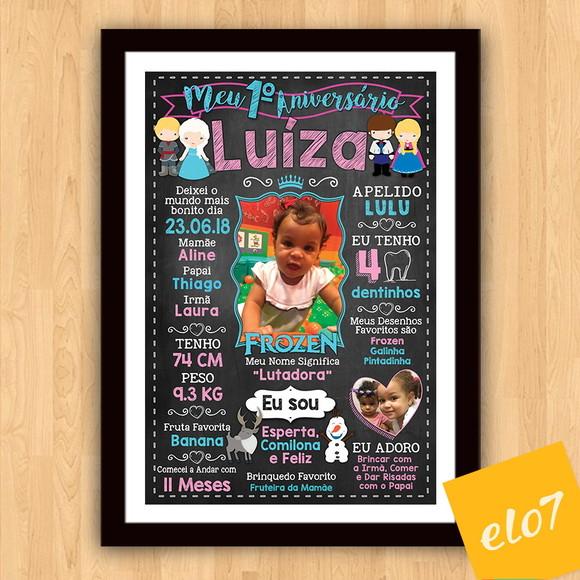 Poster Chalkboard Aniversário Frozen Com Foto 30x42cm