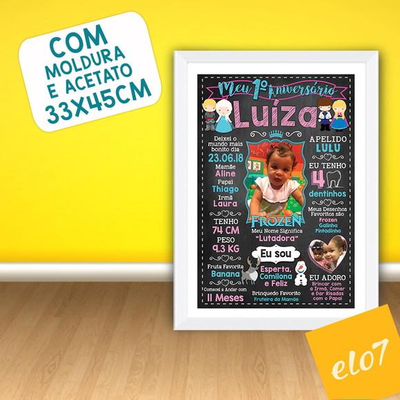 Poster Chalkboard Aniversário Frozen Com Foto 30x42cm