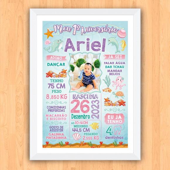 Poster Chalkboard Aniversário Fundo do Mar 30x42cm