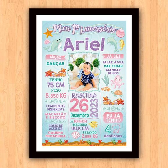 Poster Chalkboard Aniversário Fundo do Mar 30x42cm