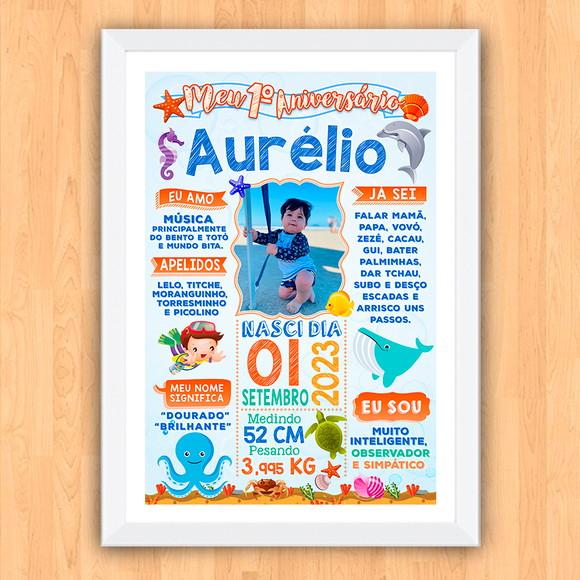 Poster Chalkboard Aniversário Fundo do Mar 30x42cm