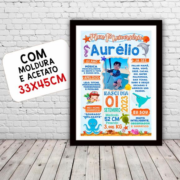 Poster Chalkboard Aniversário Fundo do Mar 30x42cm