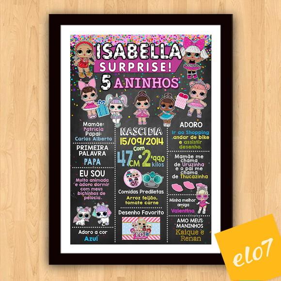 Poster Chalkboard Aniversário Lol Surprise 5 Anos 30x42cm
