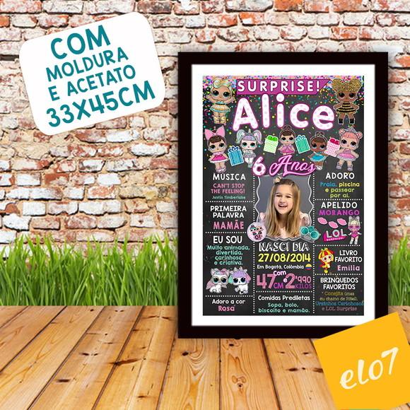 Poster Chalkboard Aniversário Lol Surprise 6 Anos 30x42cm