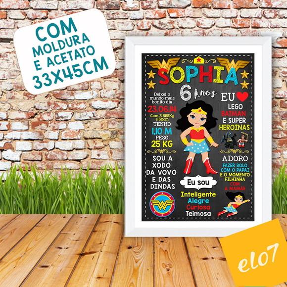 Poster Chalkboard Aniversário Mulher Maravilha 6 Anos A3