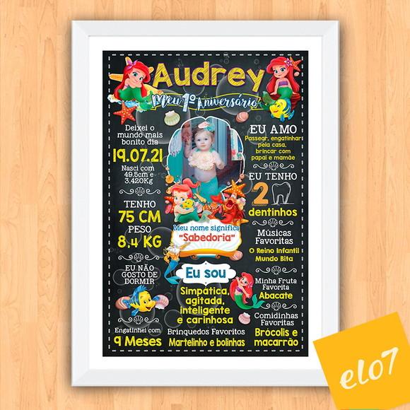 Poster Chalkboard Aniversário Pequena Sereia Baby 30x42cm