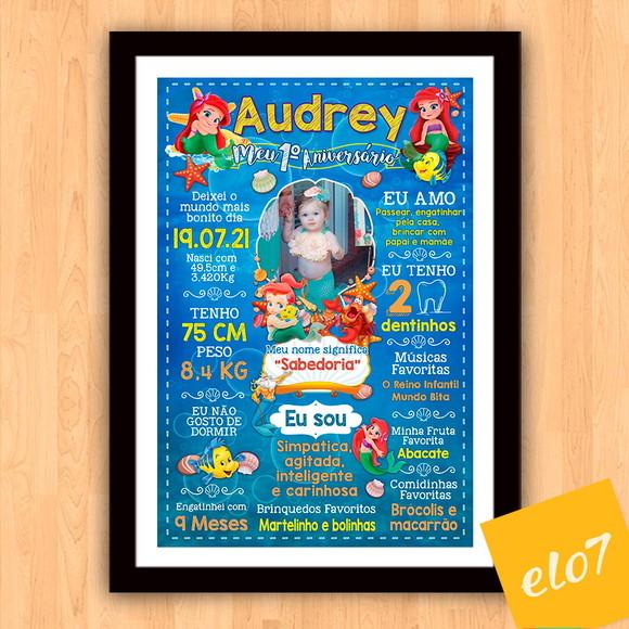 Poster Chalkboard Aniversário Pequena Sereia Baby 30x42cm