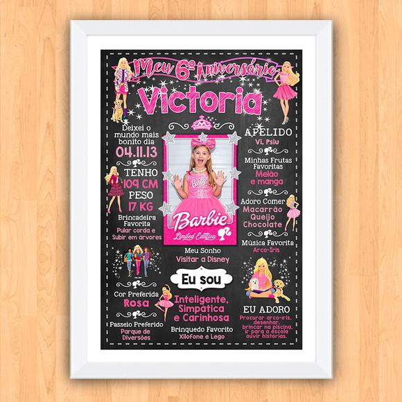 Poster Quadro Aniversário c/ Moldura Barbie 6 Anos 30x42cm