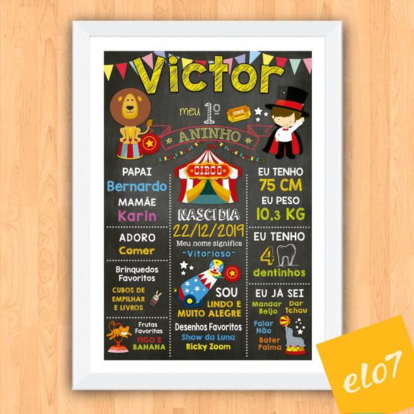 Poster Quadro Chalkboard Aniversário Circo A3 30x42cm