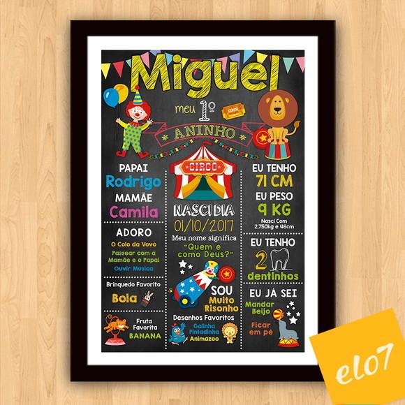 Poster Quadro Chalkboard Aniversário Circo A3 30x42cm