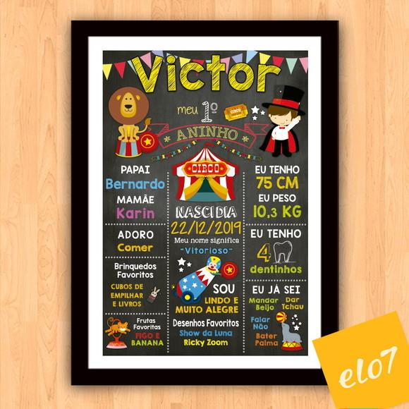 Poster Quadro Chalkboard Aniversário Circo A3 30x42cm