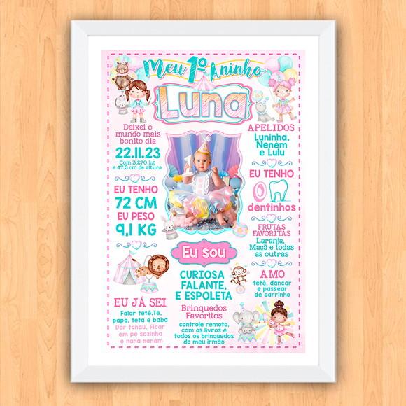 Poster Quadro Chalkboard Aniversário Circo Menina 30x42cm