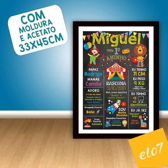 Poster Quadro Chalkboard Aniversário Circo A3 30x42cm