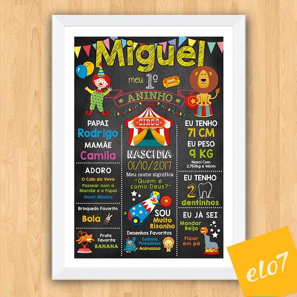 Poster Quadro Chalkboard Aniversário Circo A3 30x42cm