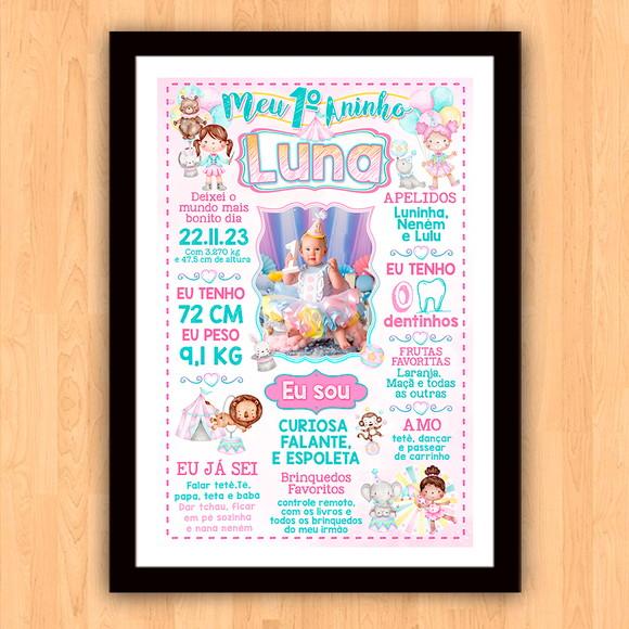 Poster Quadro Chalkboard Aniversário Circo Menina 30x42cm