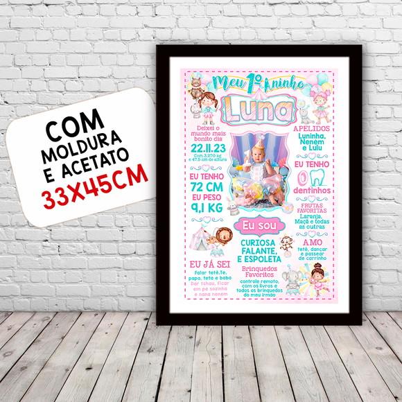 Poster Quadro Chalkboard Aniversário Circo Menina 30x42cm