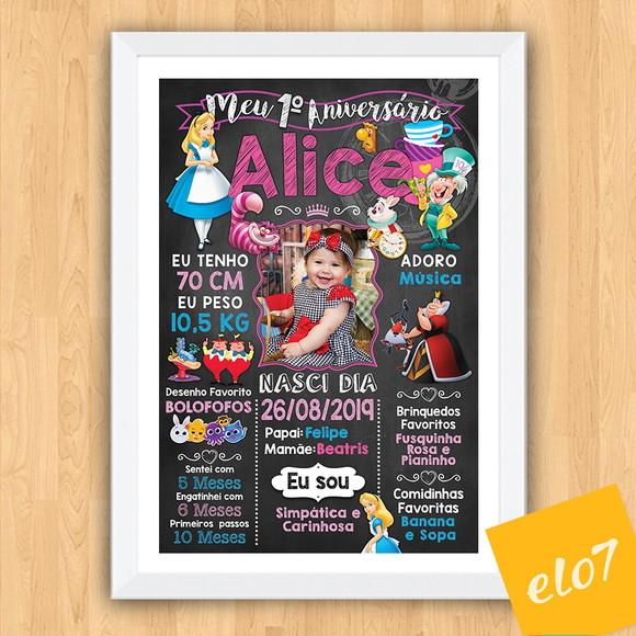 Quadro Chalkboard Aniversário Alice No País Das Maravilhas