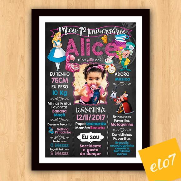 Quadro Chalkboard Aniversário Alice No País Das Maravilhas