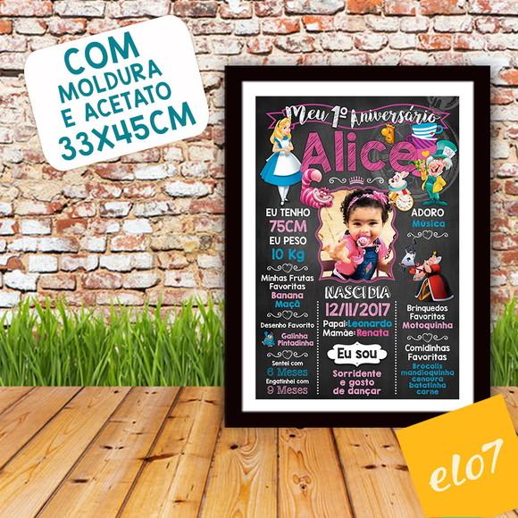 Quadro Chalkboard Aniversário Alice No País Das Maravilhas
