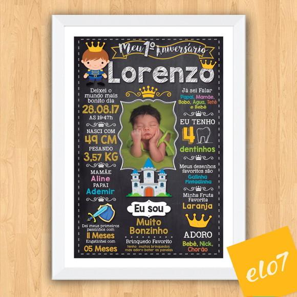Quadro Chalkboard Aniversário C/ Moldura Príncipe 30x42cm