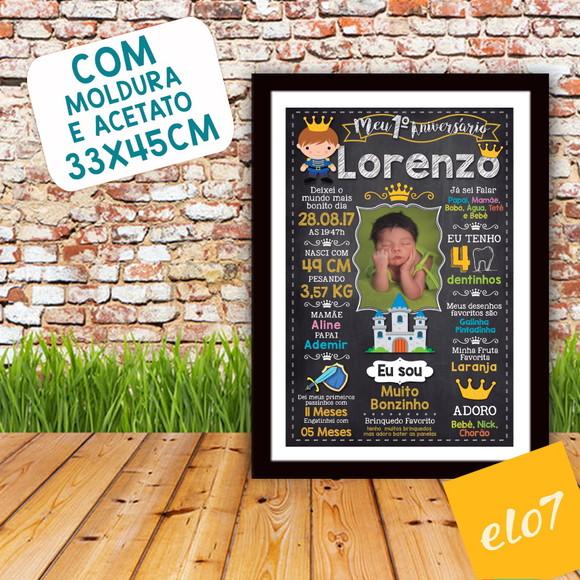 Quadro Chalkboard Aniversário C/ Moldura Príncipe 30x42cm