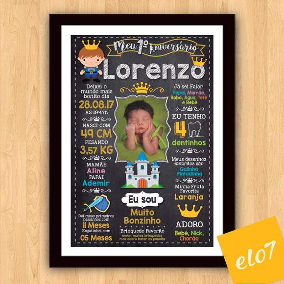 Quadro Chalkboard Aniversário C/ Moldura Príncipe 30x42cm