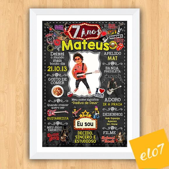 Quadro Chalkboard Aniversário C/ Moldura Rock And Roll A3