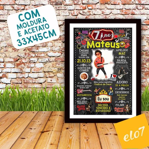 Quadro Chalkboard Aniversário C/ Moldura Rock And Roll A3