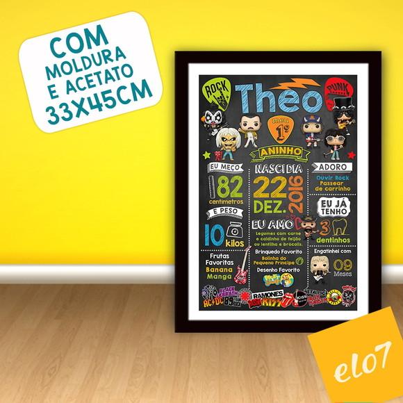 Quadro Chalkboard Aniversário C/ Moldura Rock Baby 30x42cm