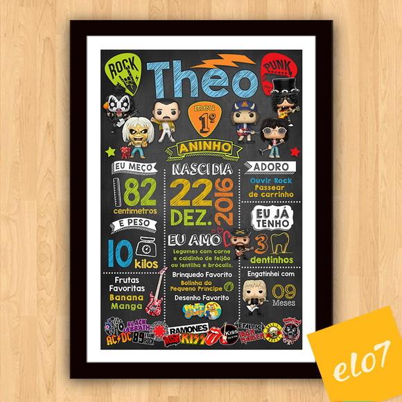 Quadro Chalkboard Aniversário C/ Moldura Rock Baby 30x42cm