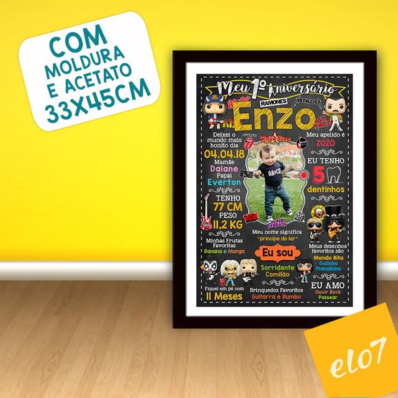Quadro Chalkboard Aniversário C/ Moldura Rock Baby 30x42cm