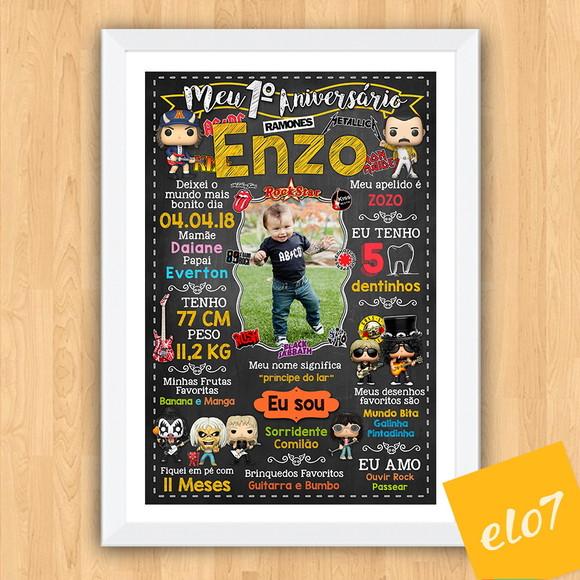 Quadro Chalkboard Aniversário C/ Moldura Rock Baby 30x42cm