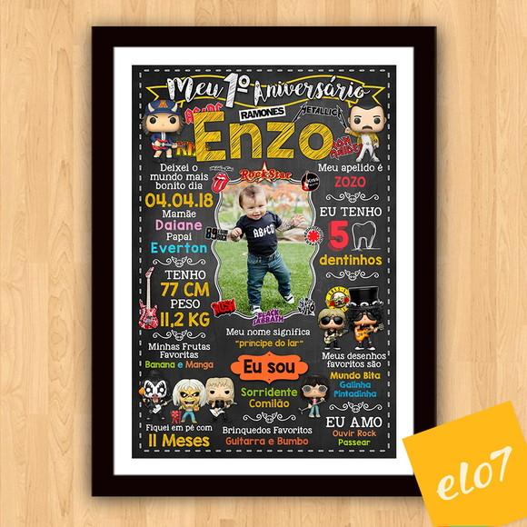 Quadro Chalkboard Aniversário C/ Moldura Rock Baby 30x42cm