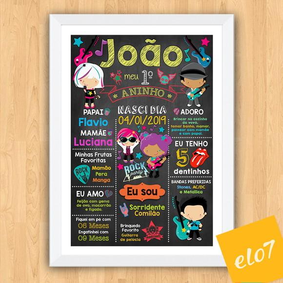 Quadro Chalkboard Aniversário C/ Moldura Rock Baby 30x42cm