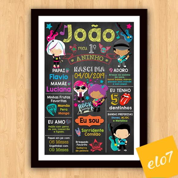 Quadro Chalkboard Aniversário C/ Moldura Rock Baby 30x42cm