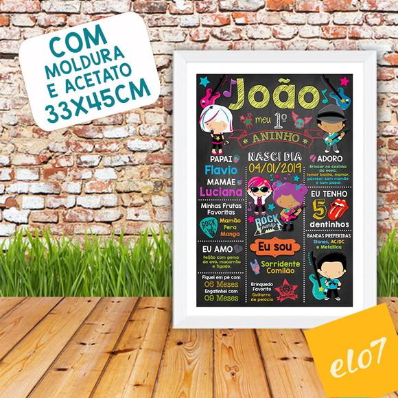 Quadro Chalkboard Aniversário C/ Moldura Rock Baby 30x42cm