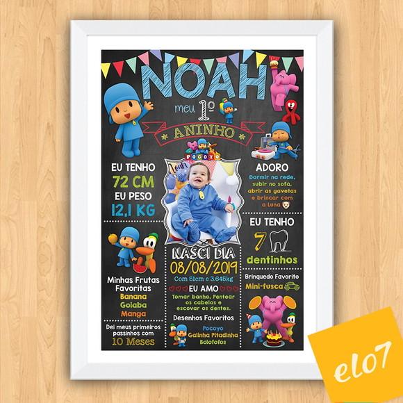 Quadro Chalkboard Aniversário Pocoyo C/ Moldura 30x42cm