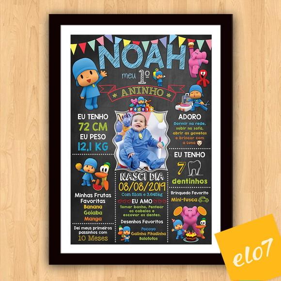 Quadro Chalkboard Aniversário Pocoyo C/ Moldura 30x42cm